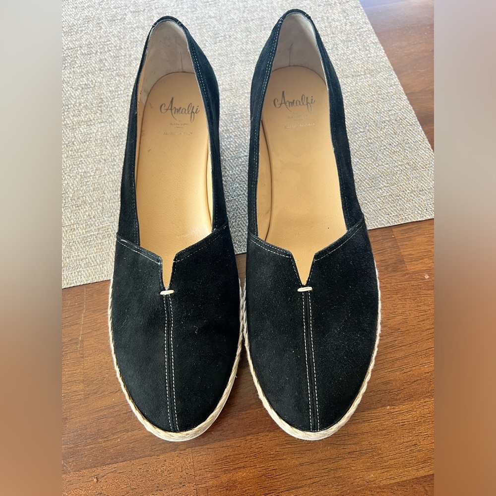 Amalfi Black Suede Espadrille Slip-On Flats